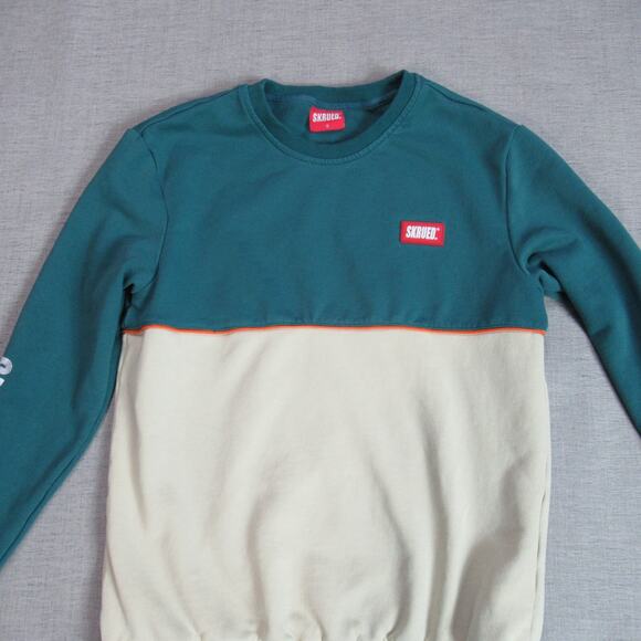 Skrued Sweatshirt Mens Small Teal Cream Music Punk Skater Hip Hop Emo Pullover - Picture 3 of 14